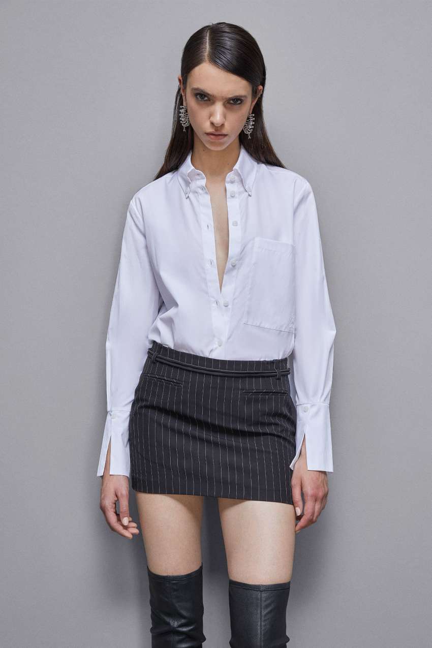 Patrizia Pepe Essential Cotton Shirt With Pocket Białe | 0472SZKET