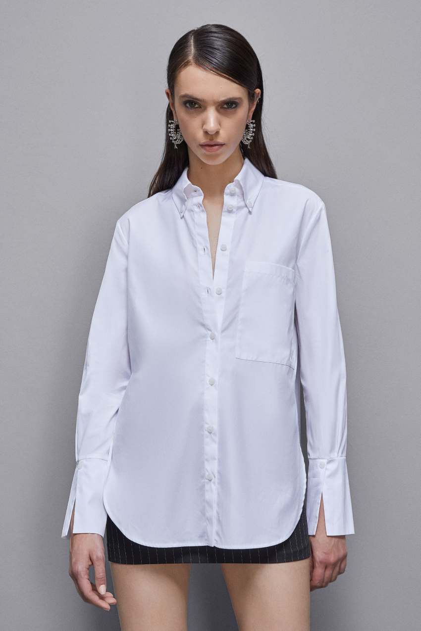 Patrizia Pepe Essential Cotton Shirt With Pocket Białe | 0472SZKET