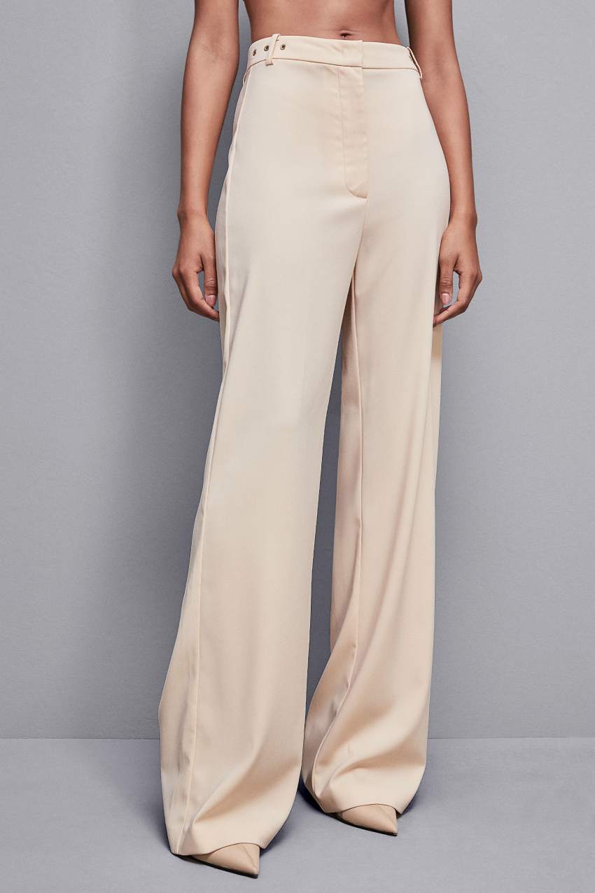 Patrizia Pepe Essential Crepe Palazzo-fit Pants Beżowe | 7248BDVLE