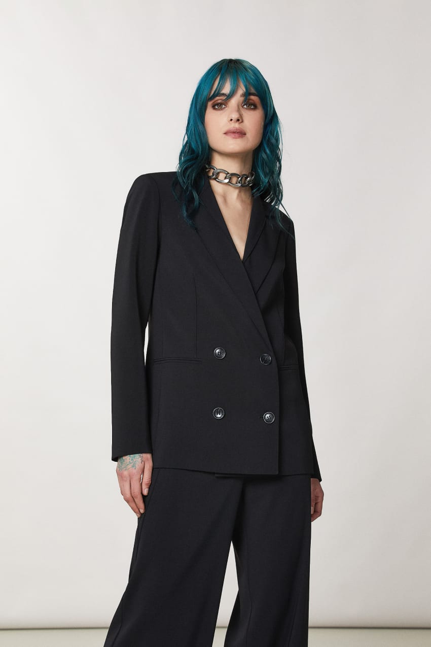 Patrizia Pepe Essential Double-breasted Jacket Czarne | 2061EMDAS