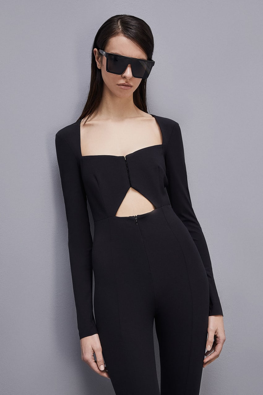 Patrizia Pepe Essential Long-sleeved Jumpsuit Czarne | 6158ATYLX