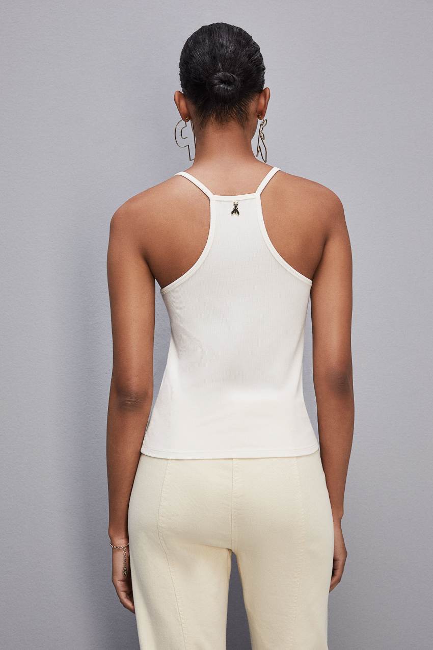 Patrizia Pepe Essential Ribbed Viscose Tank Top Białe | 3054HAEJF