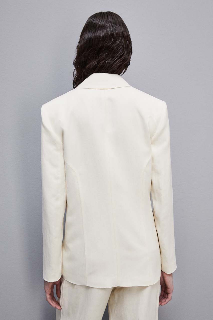 Patrizia Pepe Essential Viscose And Linen Jacket Białe | 1457RDEGQ