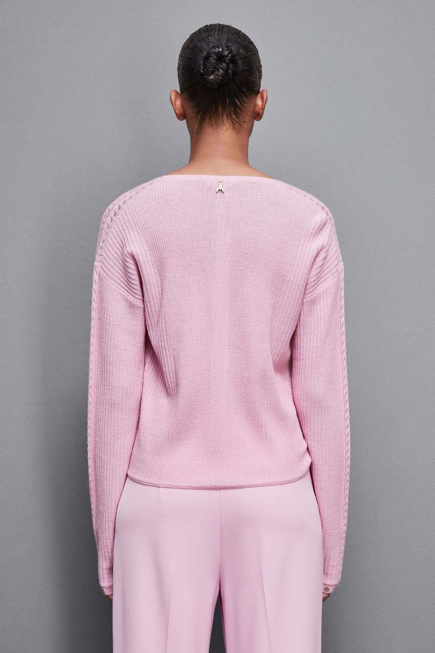 Patrizia Pepe Essential Wool Ribbed Sweater Różowe | 0412SXWVG