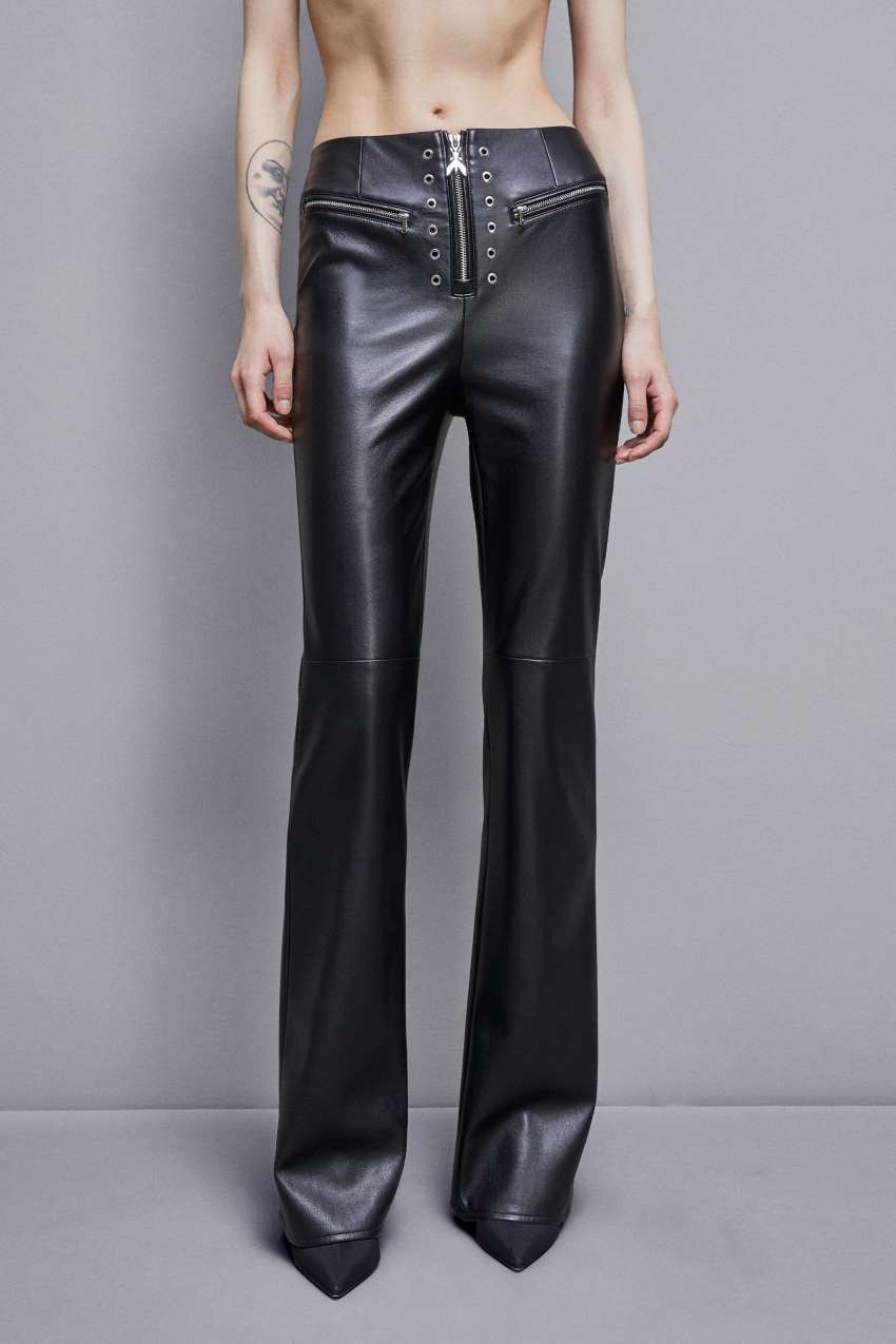 Patrizia Pepe Faux Leather High-waisted Flared Pants Czarne | 5067LMQUF