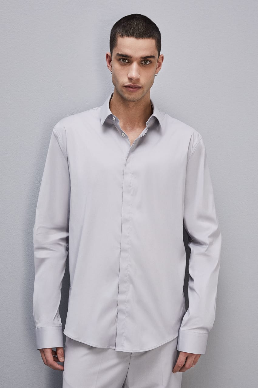 Patrizia Pepe Fitted Shirt Without Pleats In Viscose Twill Szare | 4869WHCSK