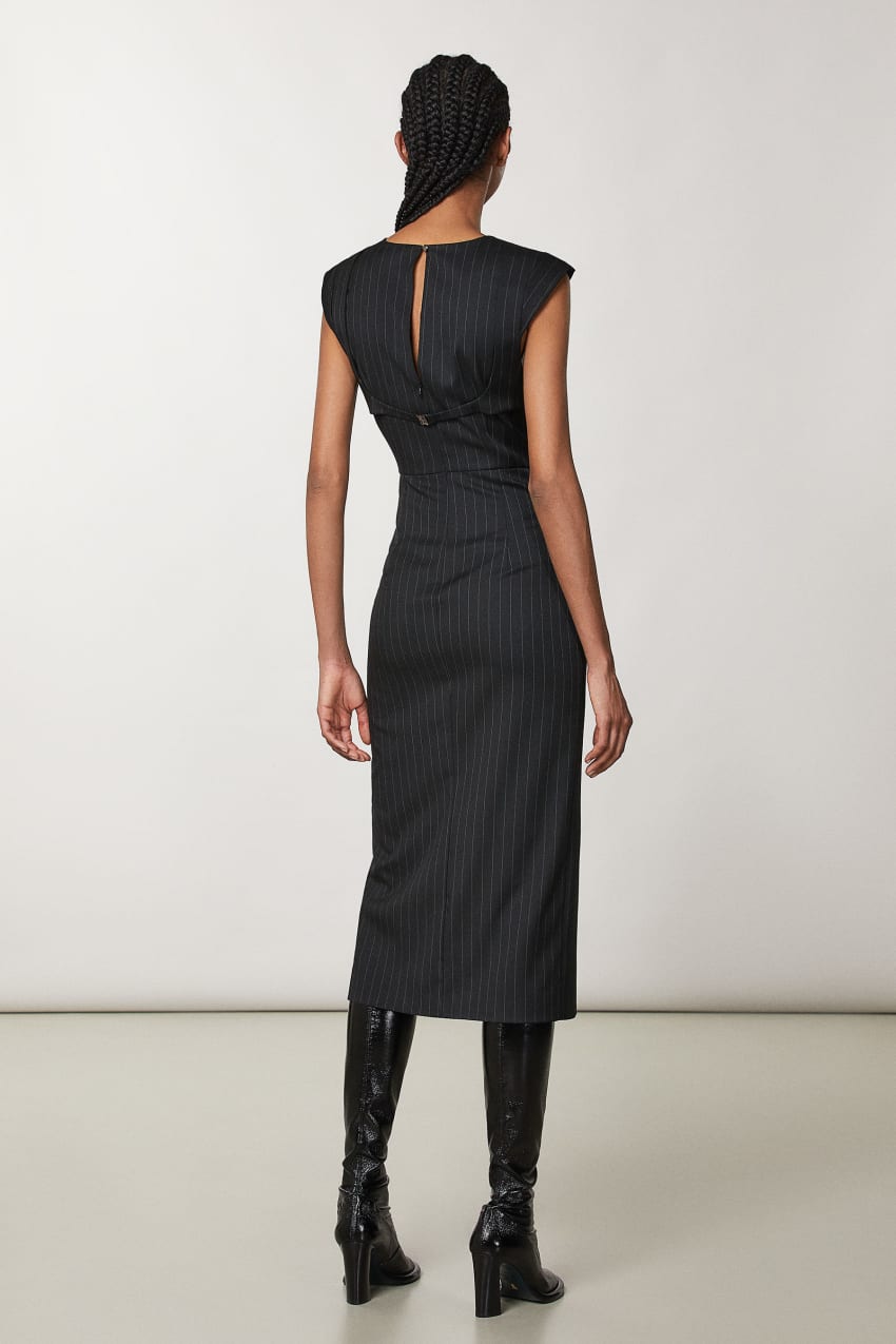 Patrizia Pepe Flannel Midi Dress Czarne | 4520XJMDC