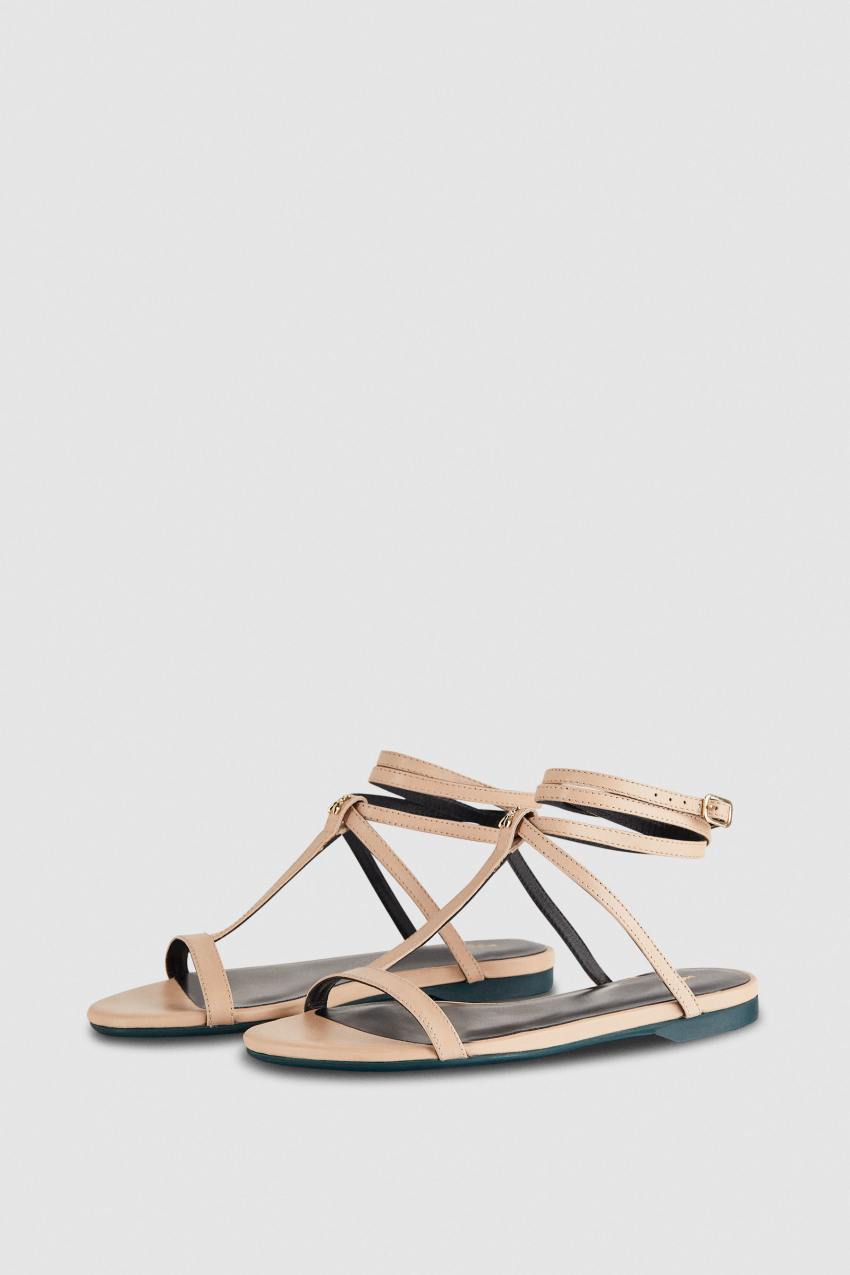 Patrizia Pepe Flat Sandals With Ankle Strap Beżowe | 7168OKRUY