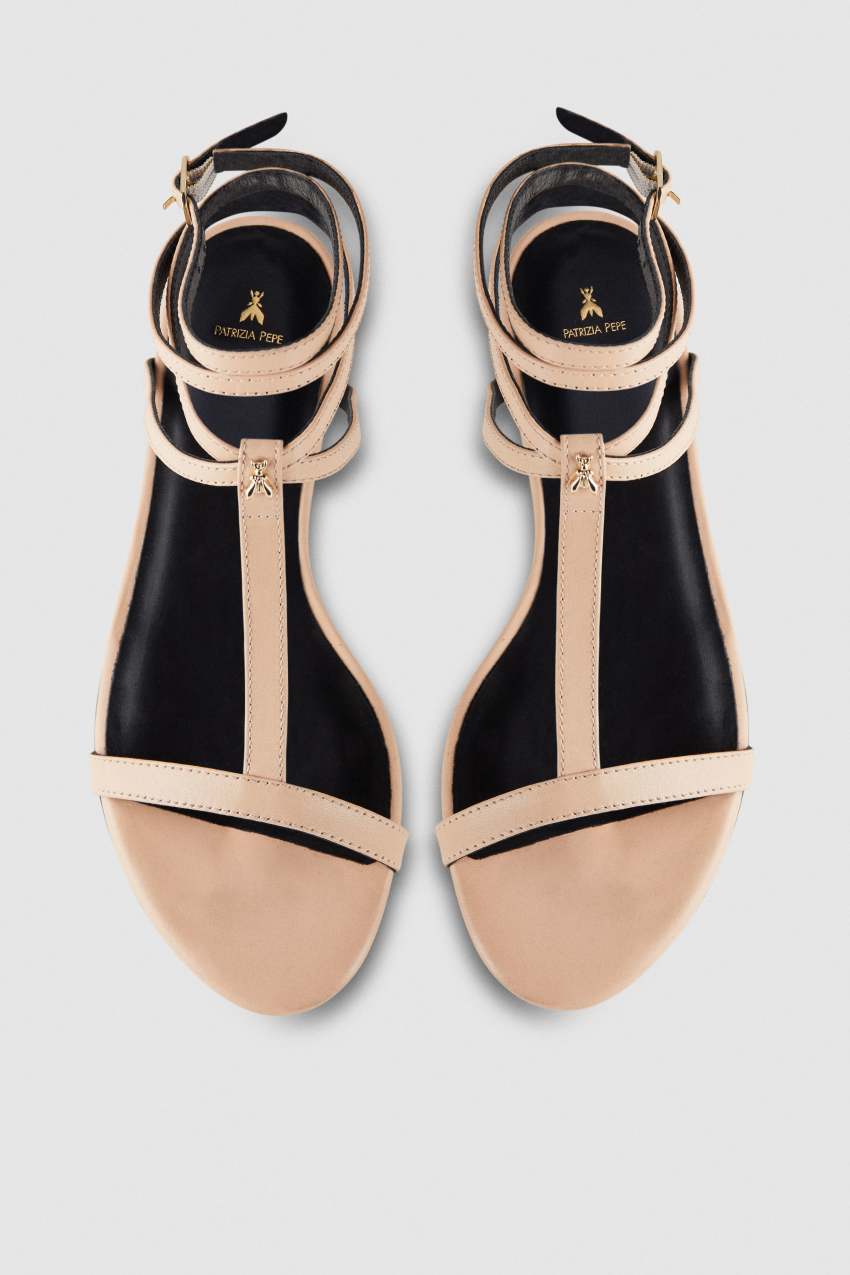 Patrizia Pepe Flat Sandals With Ankle Strap Beżowe | 7168OKRUY