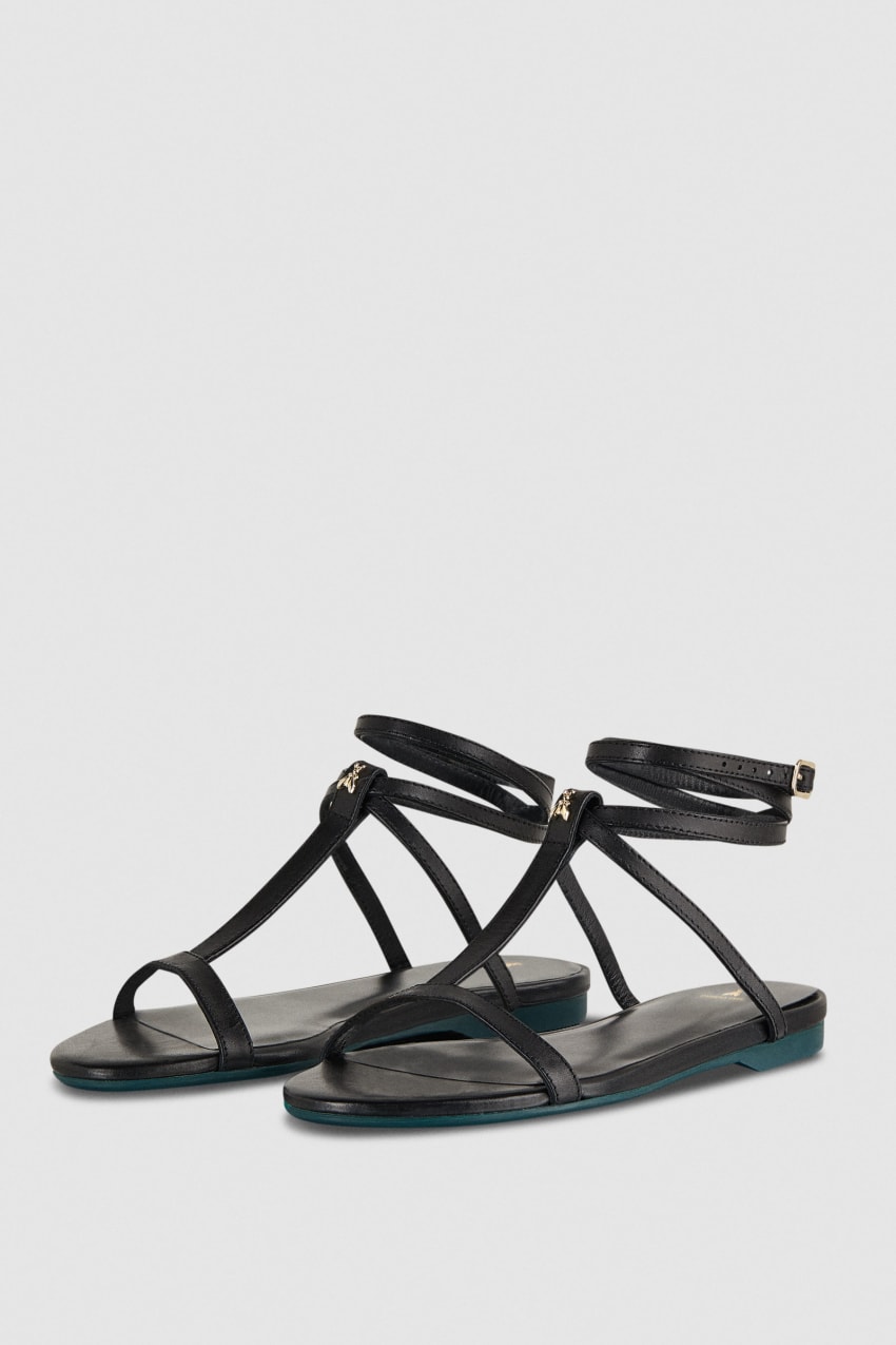 Patrizia Pepe Flat Sandals With Ankle Strap Czarne | 8759ORMIU