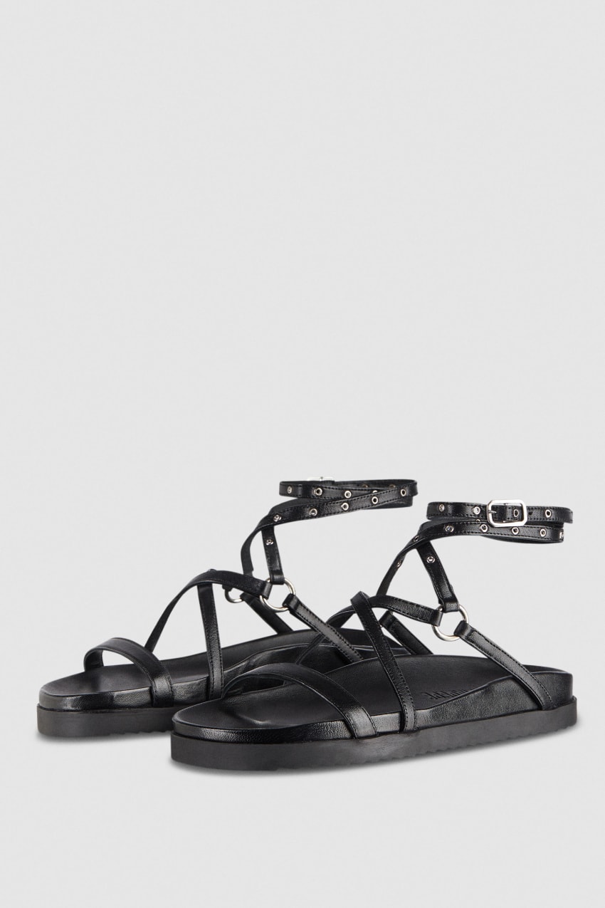 Patrizia Pepe Flat Sandals With Laces Czarne | 7543URIQL