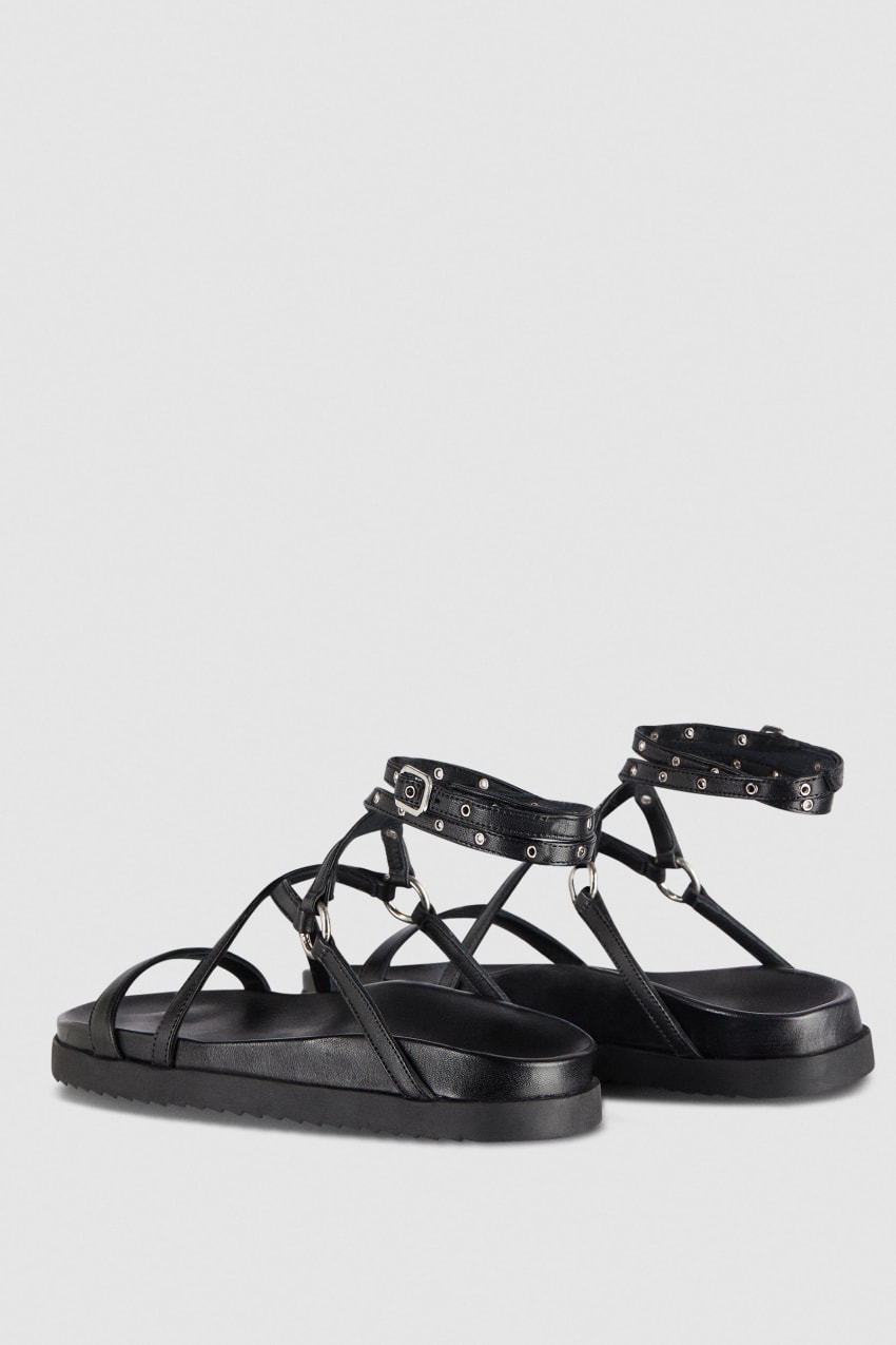 Patrizia Pepe Flat Sandals With Laces Czarne | 7543URIQL