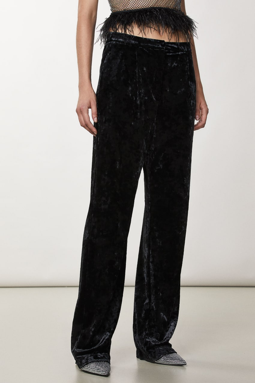 Patrizia Pepe Flowing Velvet Pants Czarne | 4973QEGMB