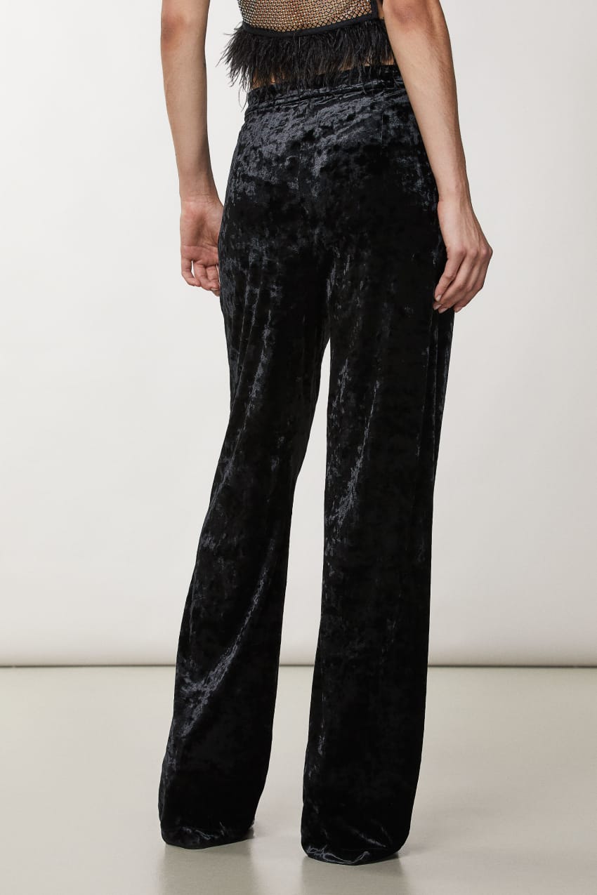 Patrizia Pepe Flowing Velvet Pants Czarne | 4973QEGMB