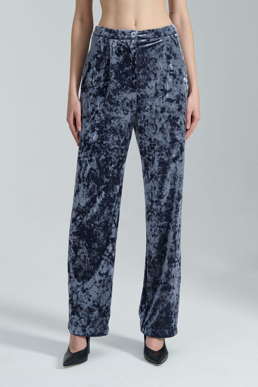 Patrizia Pepe Flowing Velvet Pants Niebieskie | 9563FGYVX