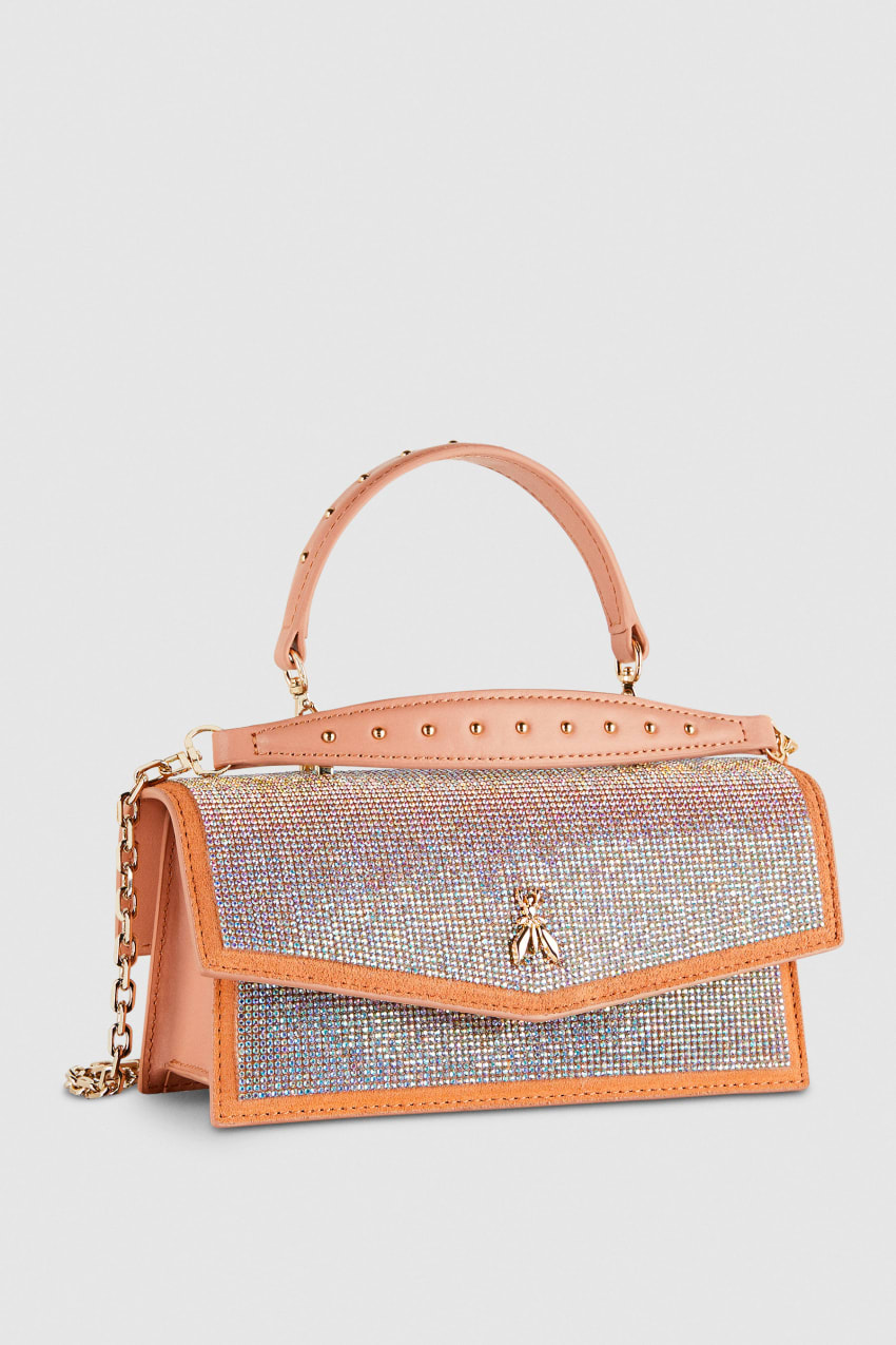 Patrizia Pepe Fly Bamby Shoulder Bag With Rhinestones Różowe | 2860WZLNE