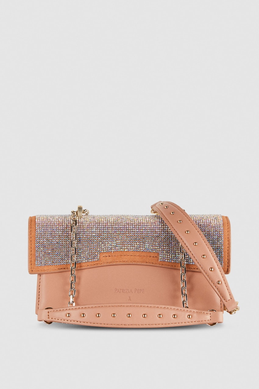 Patrizia Pepe Fly Bamby Shoulder Bag With Rhinestones Różowe | 2860WZLNE