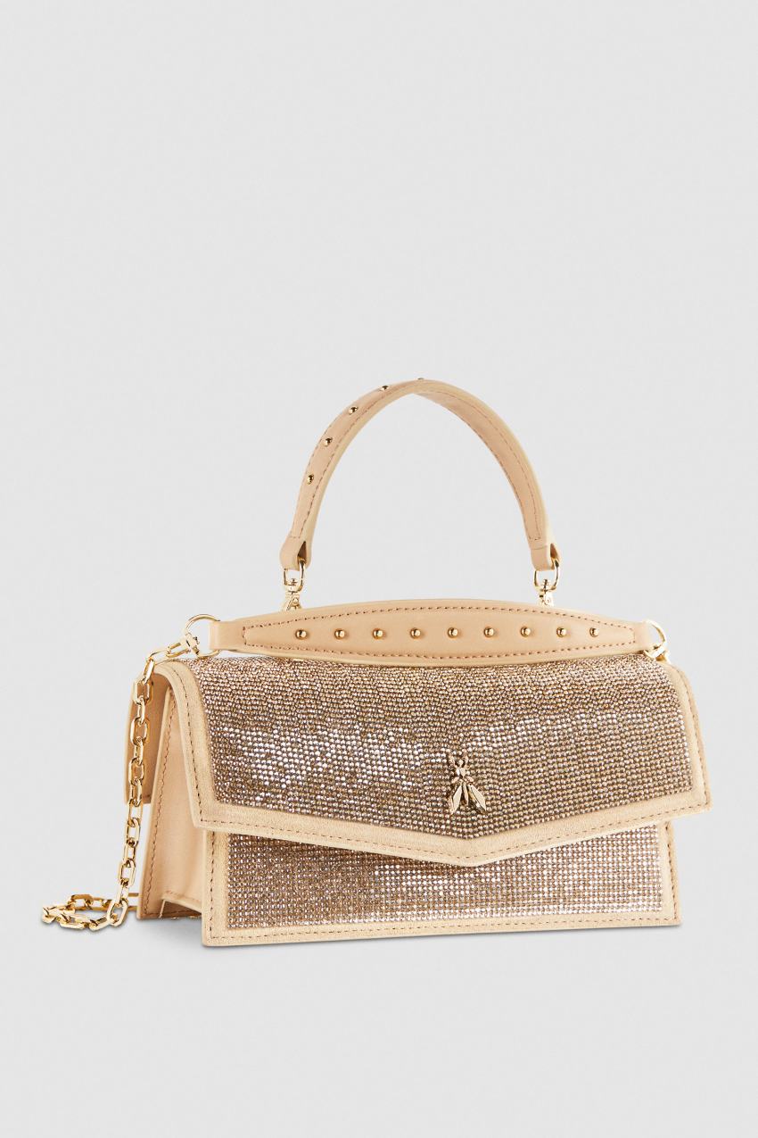 Patrizia Pepe Fly Bamby Shoulder Bag With Rhinestones Beżowe | 6158DYKOS