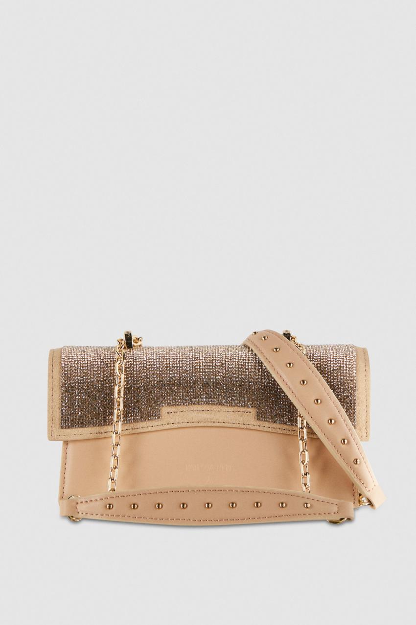 Patrizia Pepe Fly Bamby Shoulder Bag With Rhinestones Beżowe | 6158DYKOS