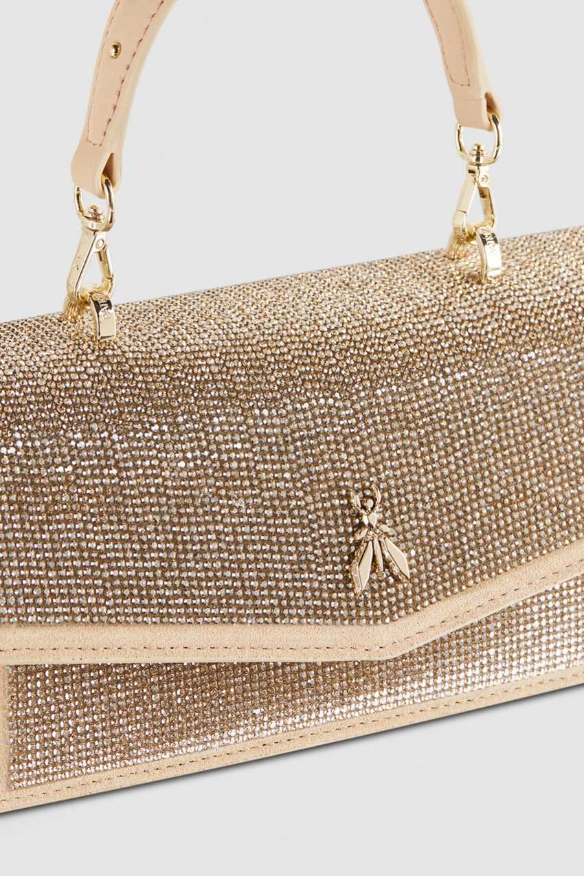 Patrizia Pepe Fly Bamby Shoulder Bag With Rhinestones Beżowe | 6158DYKOS