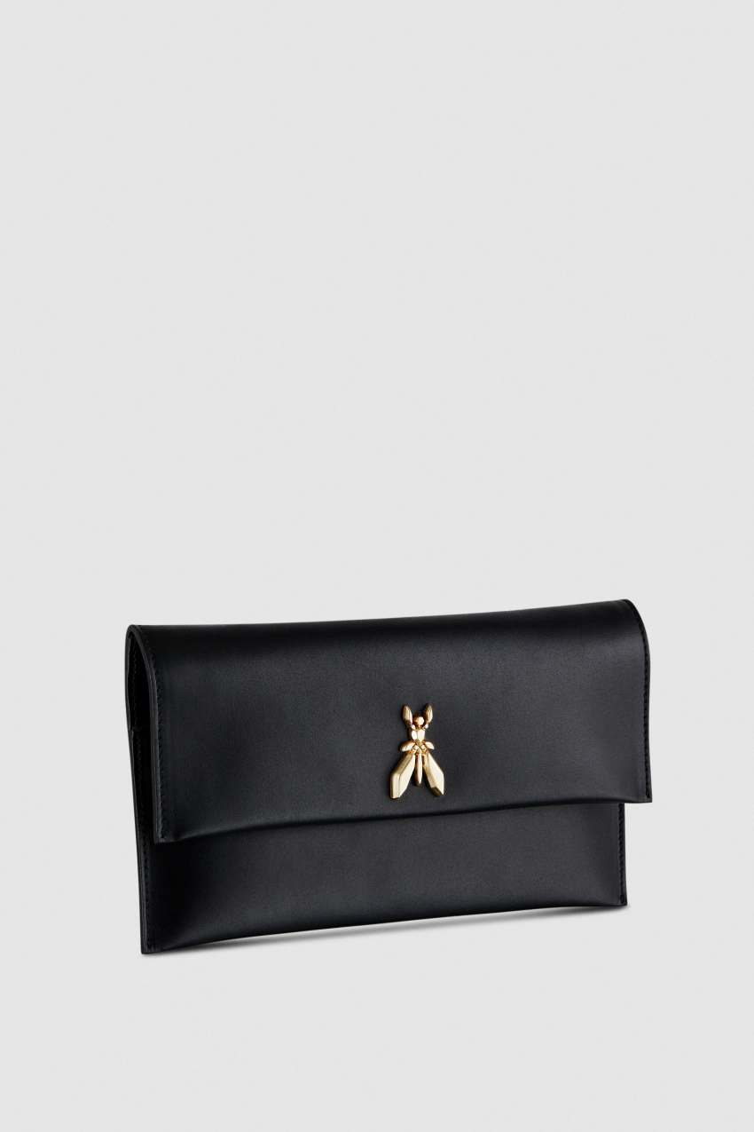 Patrizia Pepe Fly Leather Clutch Bag With Chain Czarne | 7026KYFDI