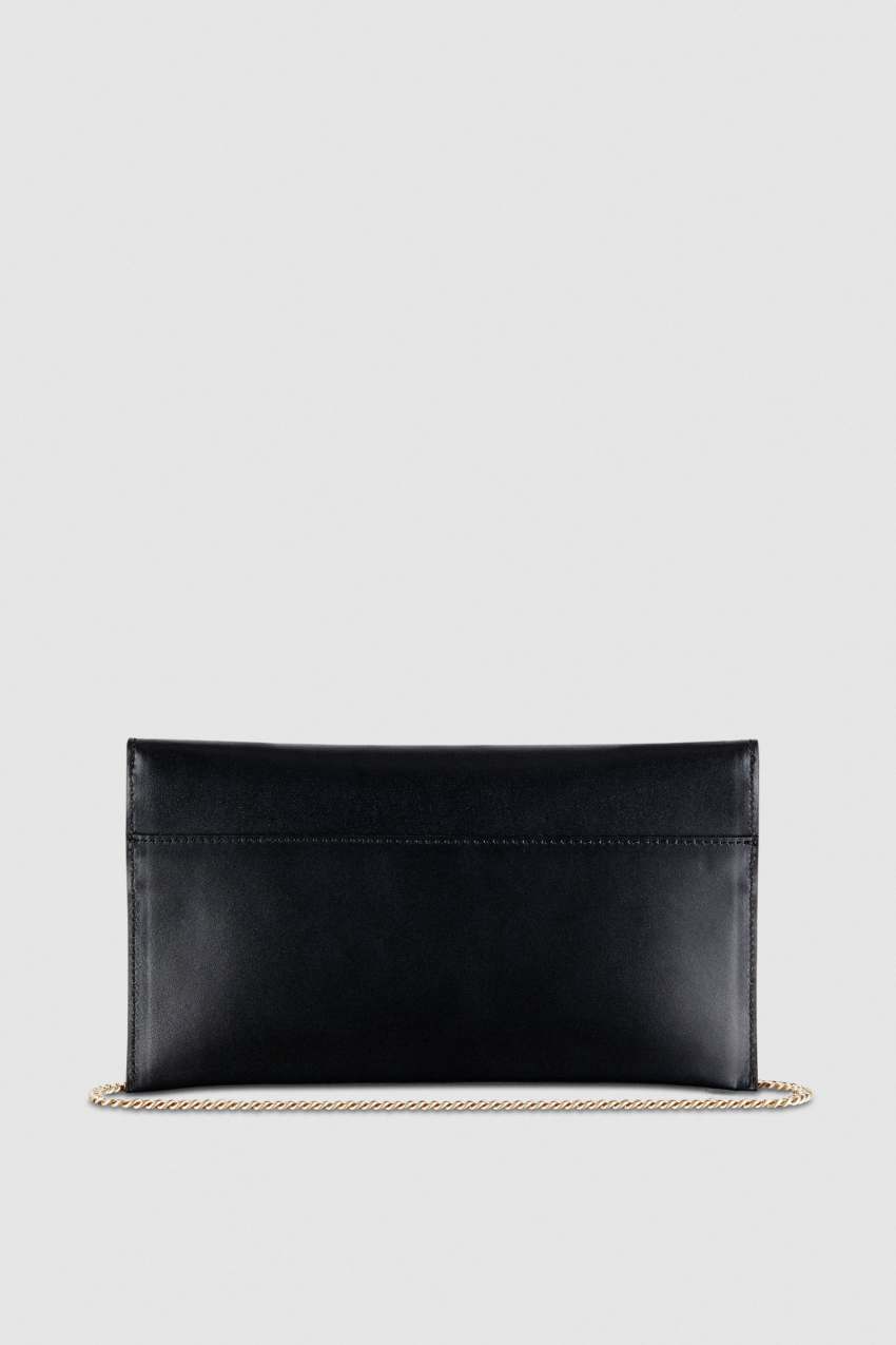 Patrizia Pepe Fly Leather Clutch Bag With Chain Czarne | 7026KYFDI