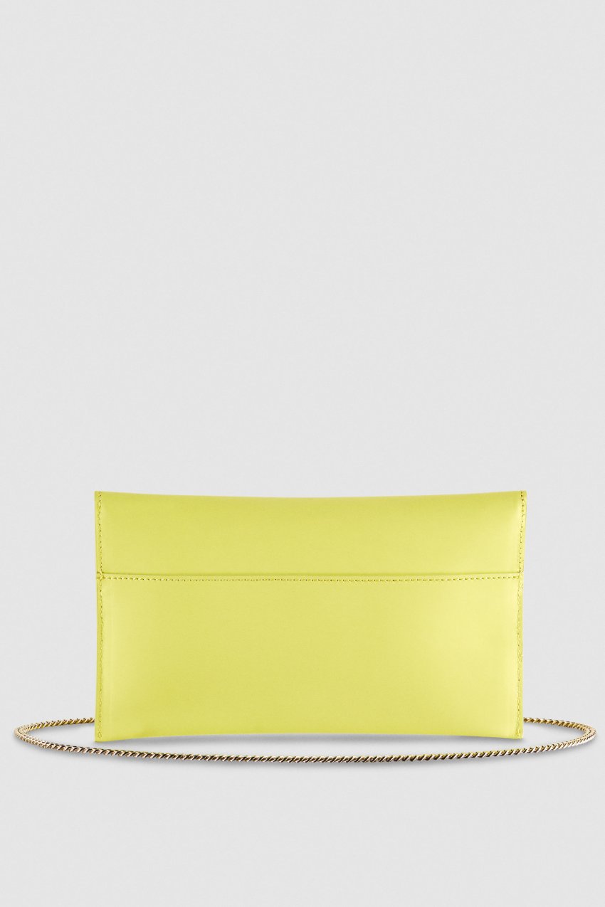 Patrizia Pepe Fly Leather Clutch Bag With Chain Żółte | 2193ODCZU