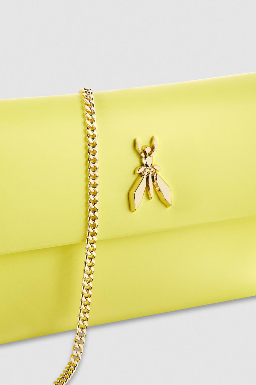 Patrizia Pepe Fly Leather Clutch Bag With Chain Żółte | 2193ODCZU