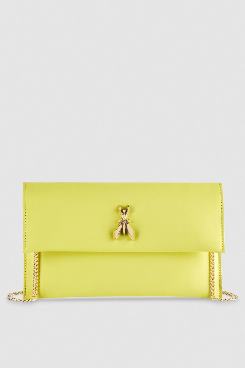 Patrizia Pepe Fly Leather Clutch Bag With Chain Żółte | 2193ODCZU