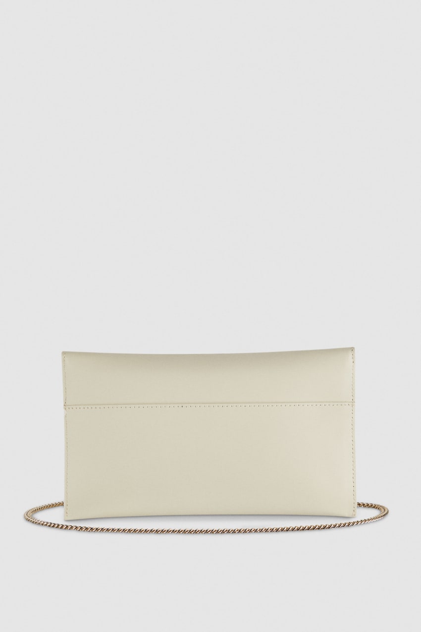 Patrizia Pepe Fly Leather Clutch Bag With Chain Beżowe | 0341FXQTJ