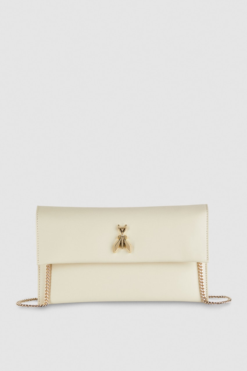 Patrizia Pepe Fly Leather Clutch Bag With Chain Beżowe | 0341FXQTJ