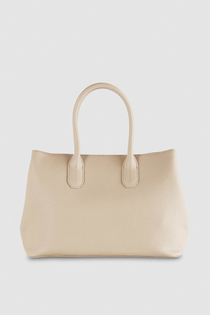 Patrizia Pepe Fly Leather Shopping Bag With Shoulder Strap Beżowe | 9648RXCBG