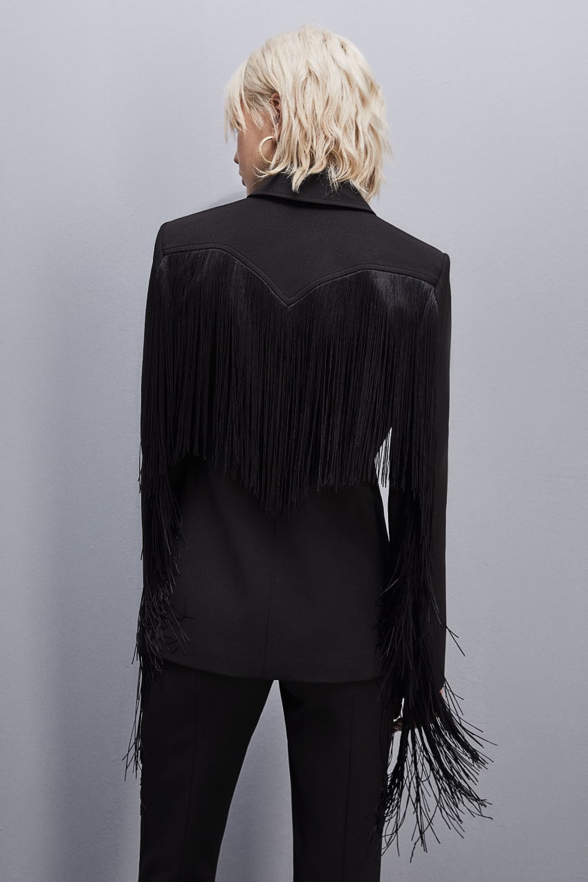 Patrizia Pepe Fringed Jacket Czarne | 1967FMHPD