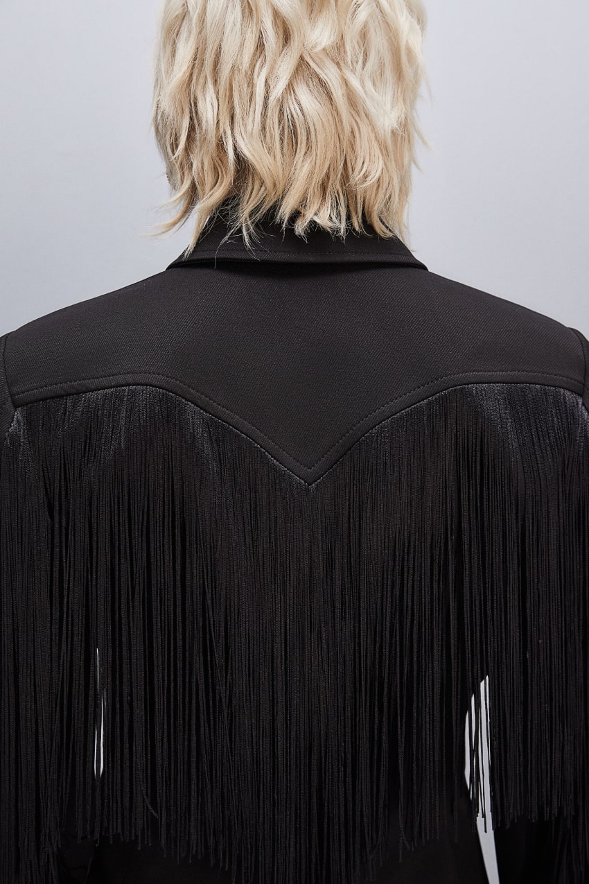 Patrizia Pepe Fringed Jacket Czarne | 1967FMHPD