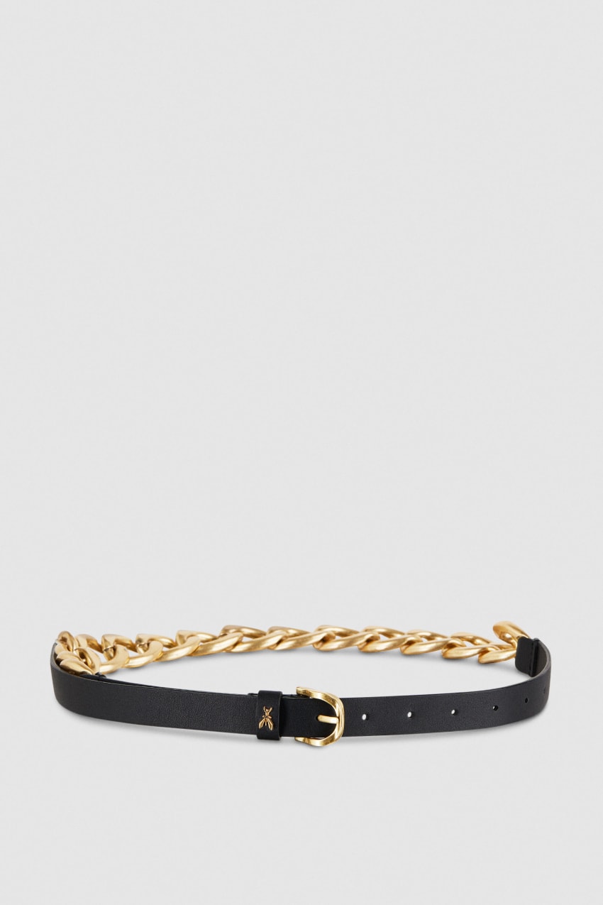 Patrizia Pepe Golden Maxi Chain Belt Czarne | 9758YWRNV