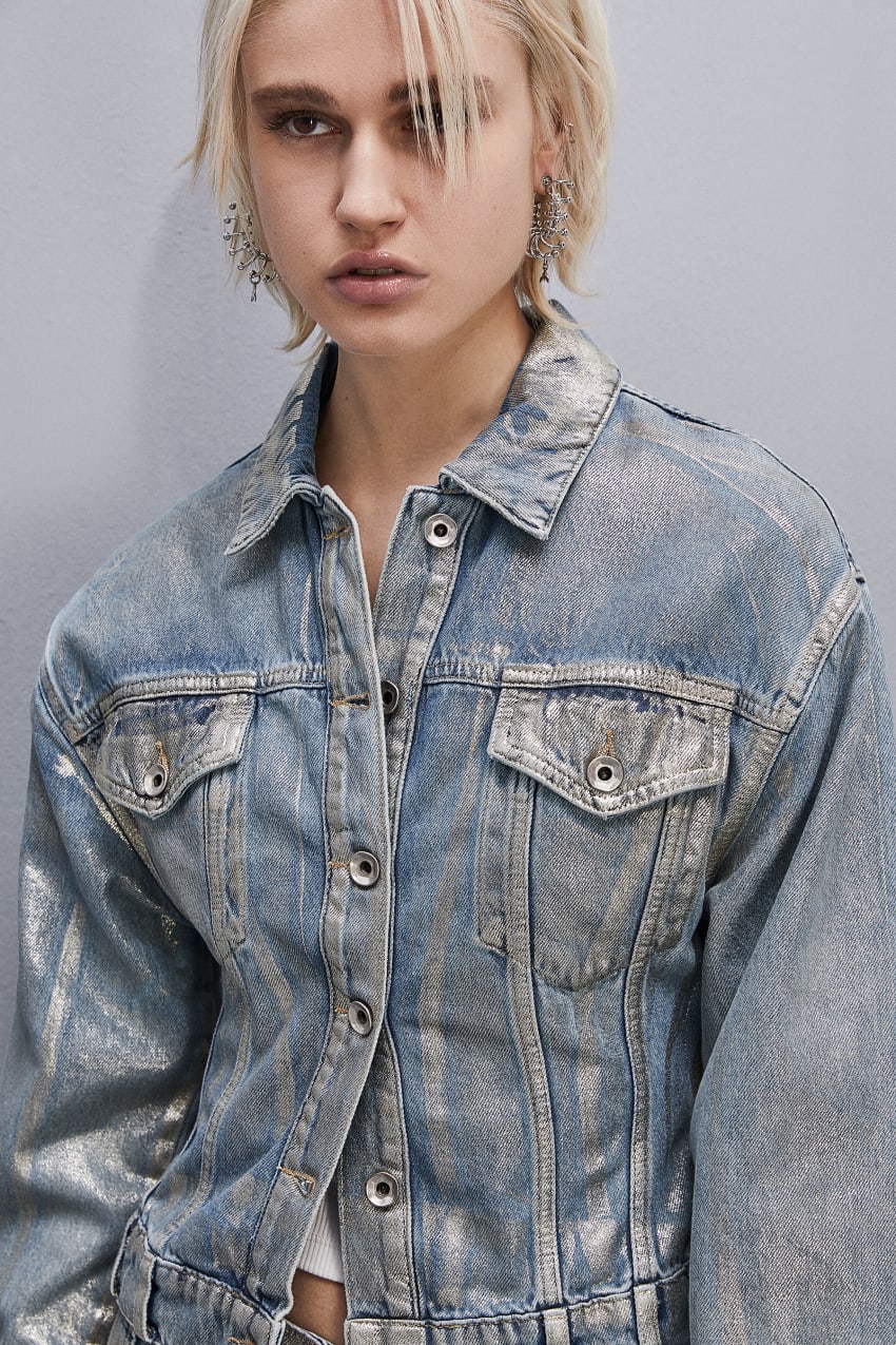 Patrizia Pepe Gold-plated Denim Jacket Złote | 7593HRWTL