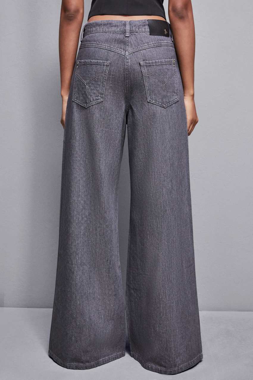 Patrizia Pepe Gray Wide Leg Low-waisted Jeans With Rhinestones Szare | 3290QXJMY