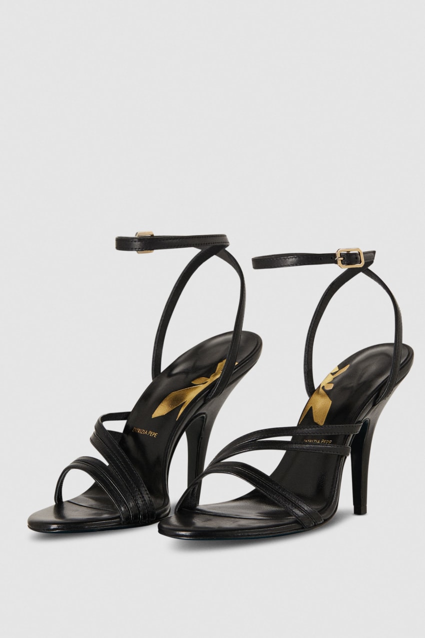 Patrizia Pepe Heeled Leather Sandals Czarne | 2867YKJWU