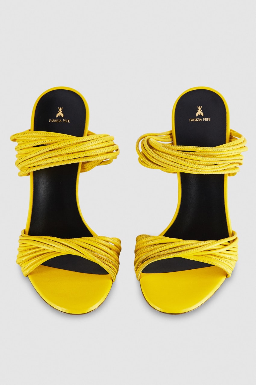 Patrizia Pepe Heeled Sandal In Smooth Leather With Gold-colored Mini Logo Żółte | 1728NAOFB