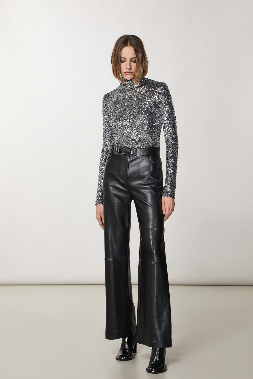 Patrizia Pepe High Neck T-shirt With Sequins Szare | 8596WJRYN