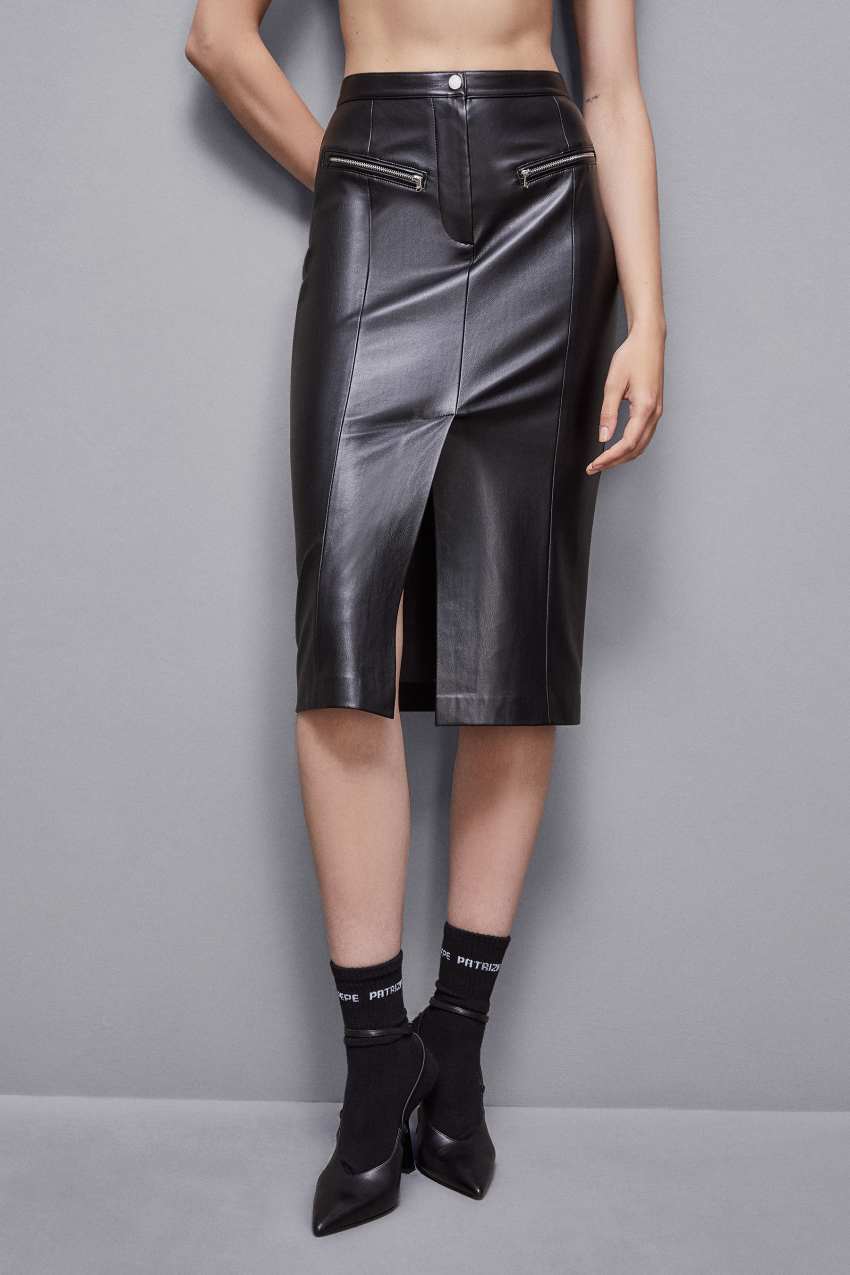 Patrizia Pepe High-waisted Midi Skirt In Faux Leather Czarne | 4680BGRNF