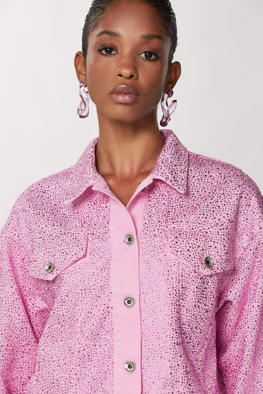 Patrizia Pepe Jeans Jacket With Rhinestones Różowe | 0485AVUMS