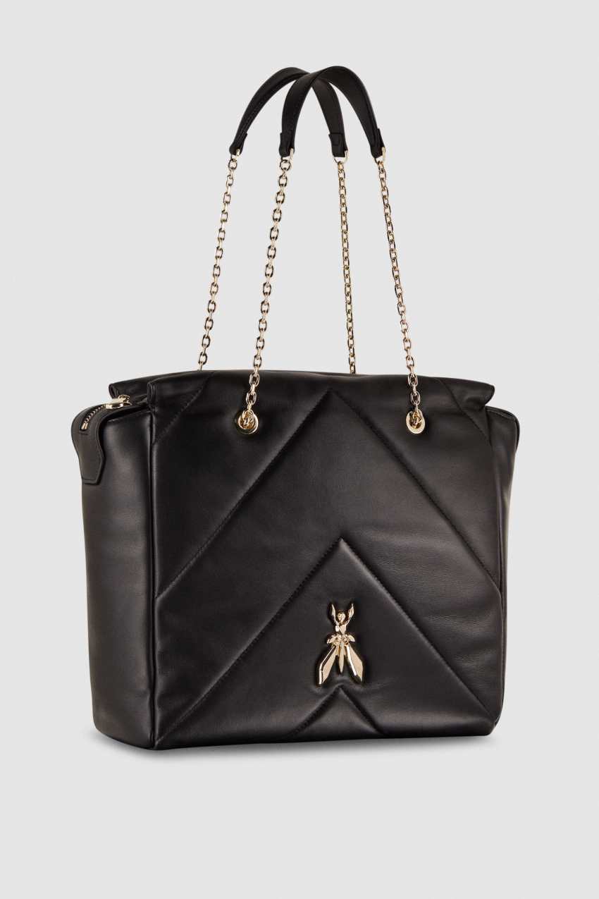 Patrizia Pepe Leather Bucket Bag With Zipper Czarne | 9283NRYKZ