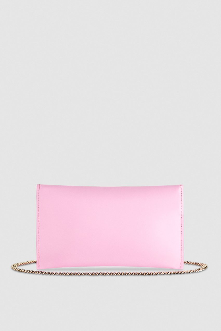 Patrizia Pepe Leather Clutch Bag With Chain Shoulder Strap Różowe | 0647TUBOC