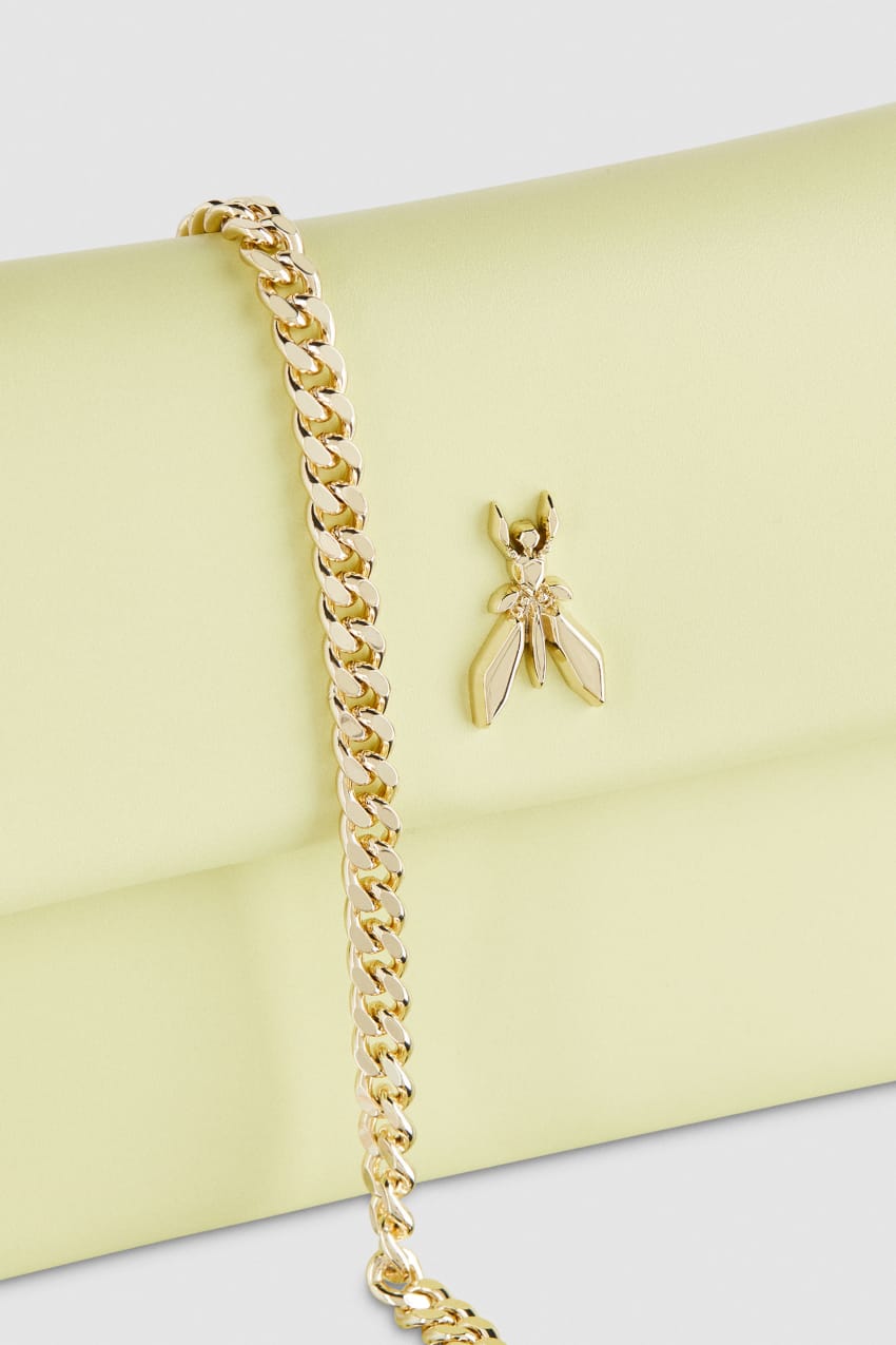 Patrizia Pepe Leather Clutch Bag With Chain Shoulder Strap Żółte | 4326GHKYR