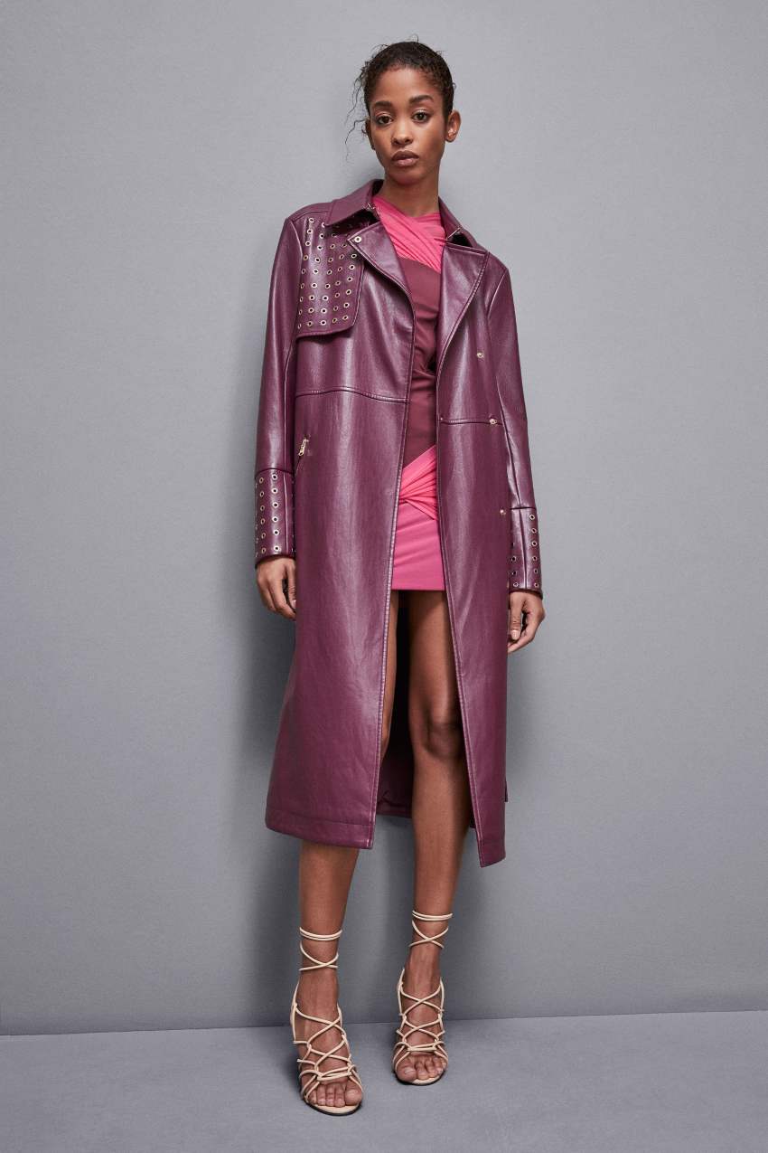 Patrizia Pepe Long Faux Leather Trench Coat With Zipper Fioletowe | 8641EUADS