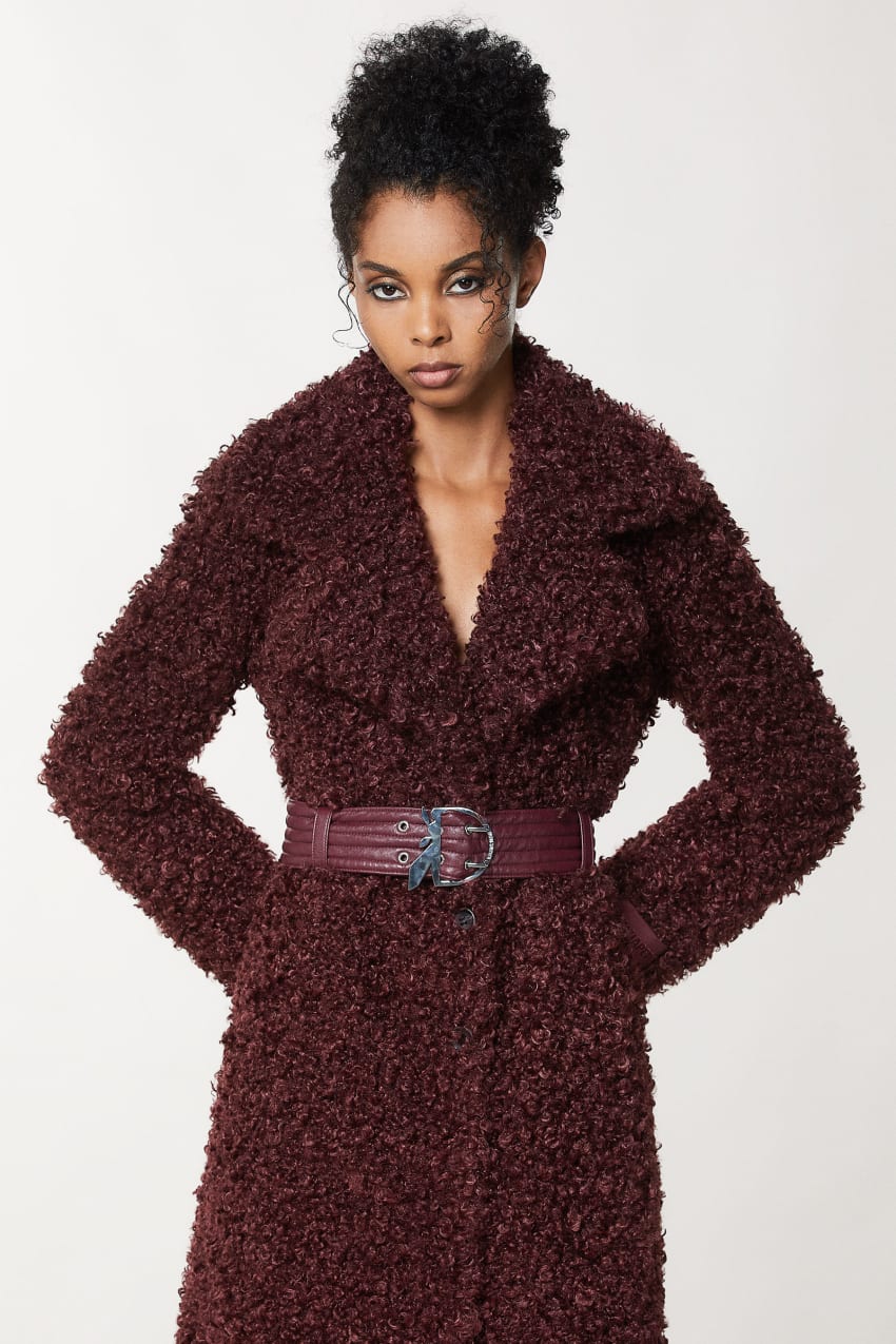 Patrizia Pepe Long Fluffy Coat With Belt Fioletowe | 8427KSBDR