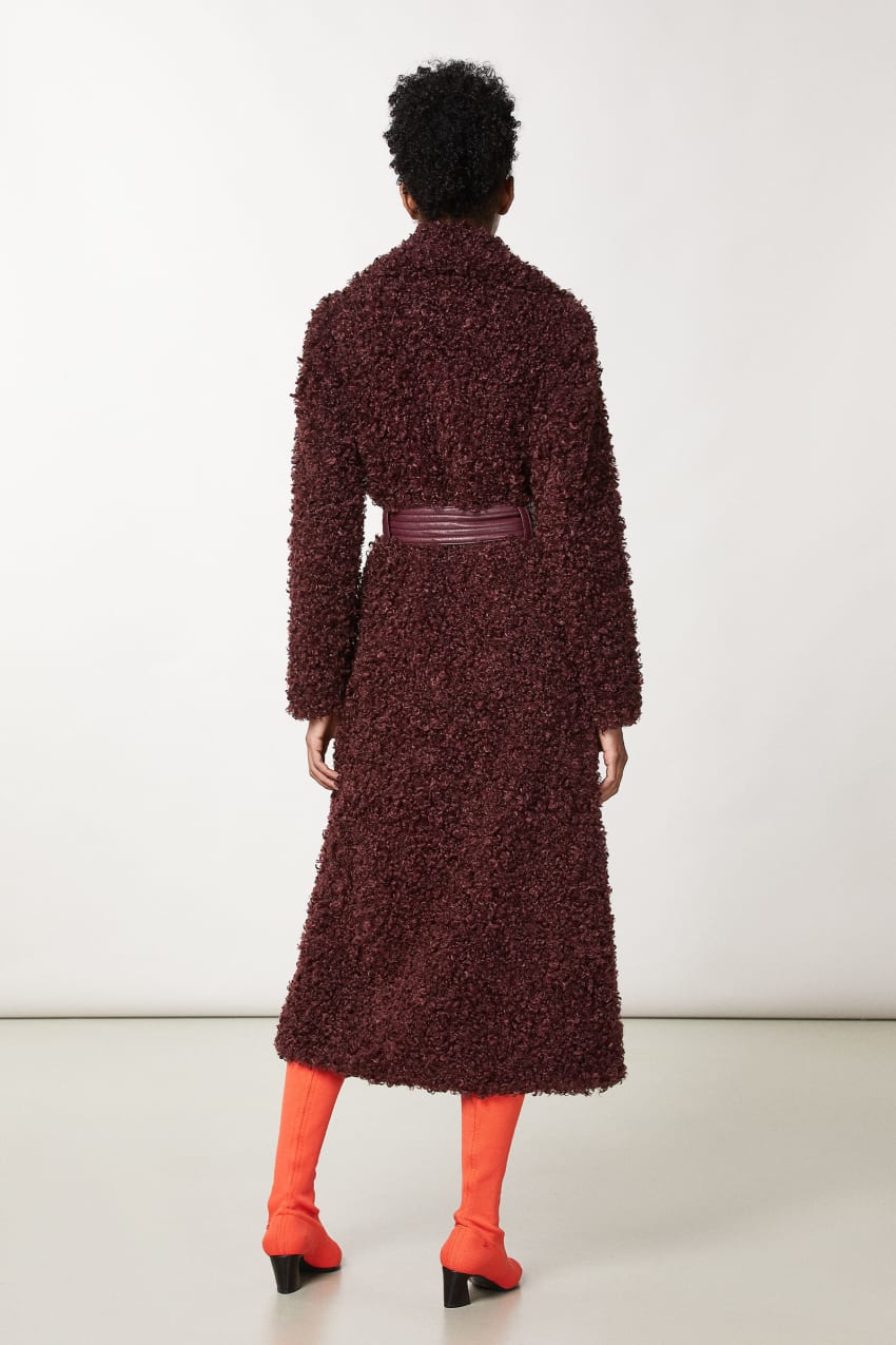 Patrizia Pepe Long Fluffy Coat With Belt Fioletowe | 8427KSBDR