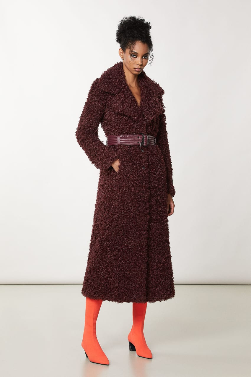 Patrizia Pepe Long Fluffy Coat With Belt Fioletowe | 8427KSBDR