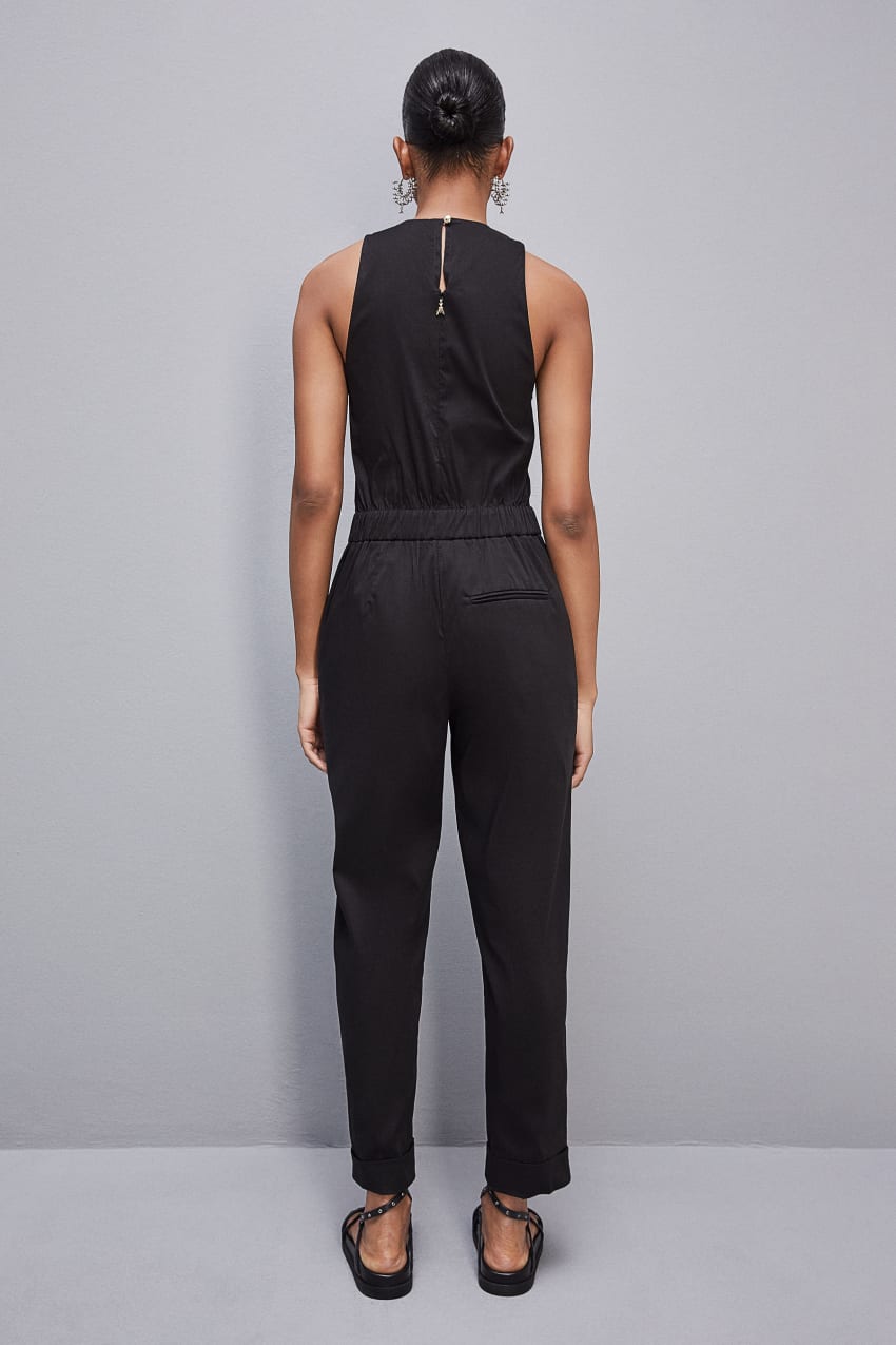 Patrizia Pepe Long Jumpsuit In Stretch Cotton-blend Poplin Czarne | 1296RCWDL